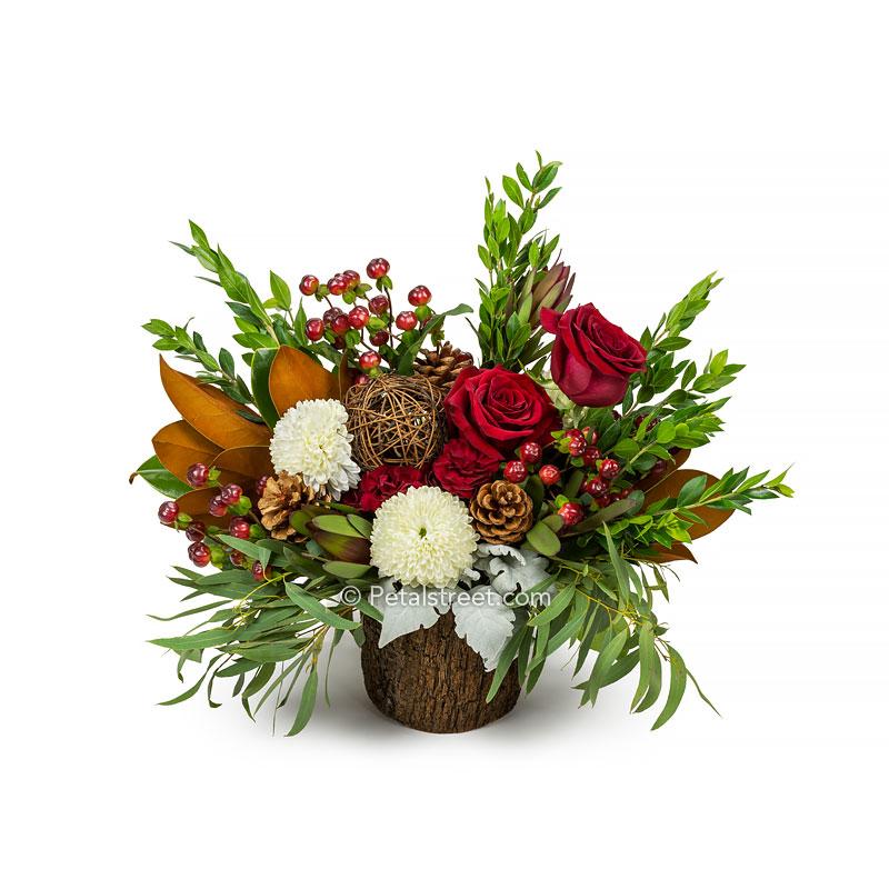 Fresh Christmas Flowers in a Bark Wrapped Vase – Petal Street